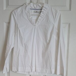 Vineyard Vines Women's White Ruffle V-Neck Blouse